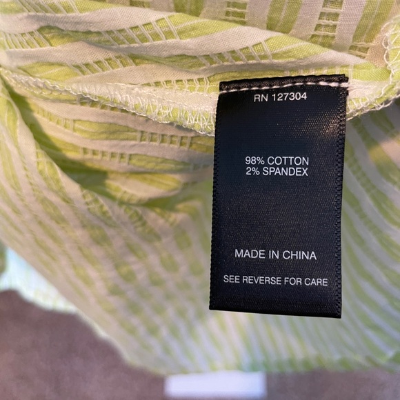 Ali Miles NWT 2X Button Down Blouse Lime Green White Seersucker Pocket A Line - Picture 7 of 7